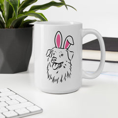 Australian Sheppard Easter Bunny White Ceramic glossy mug gift for aussi sheppard dog lover