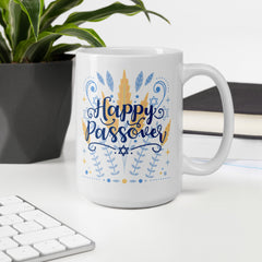 Happy Passover Ceramic White glossy mug in blue gift for Jewish Passover