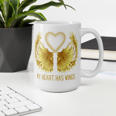 My Heart has Wings Ceramic White glossy mug Personal Loss Death of Loved One