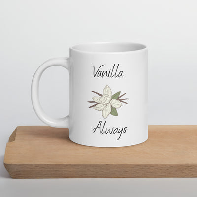 Vanilla Flower Vanilla Bean White Ceramic Mug gift for someone who loves vanilla bakes baker pastry chef