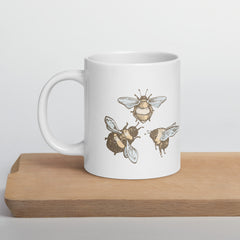 Vintage Style 3 Bee White glossy mug gift for someone who loves bees beekeeper