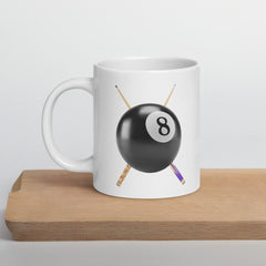 8 Ball Billiards Pool Player White Ceramic glossy mug for Pool Player pool cues