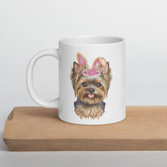 Yorkie Easter Bunny Ceramic White glossy mug gift for Yorkshire Terrier