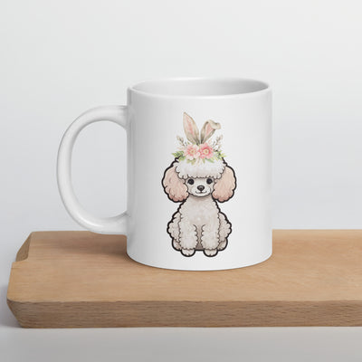 Toy Poodle Happy Easter Bunny White Ceramic glossy mug gift for Easter Poodle Dog Lover