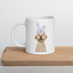 Yellow Labrador Happy Easter Bunny Ceramic White Glossy Mug gift for Yellow Lab dog lover