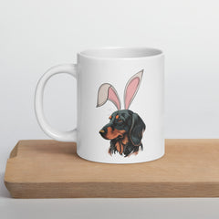 Dachshund Happy Easter Bunny White Ceramic glossy mug gift for Dachshund weiner dog lover