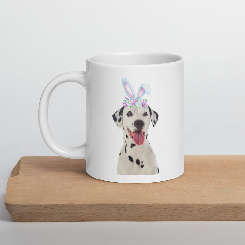 Dalmation Happy Easter Bunny White Ceramic glossy mug gift for Dalmation dog lover owner