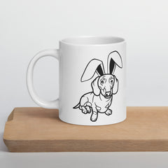 Dachshund Outline Happy Easter Bunny White Ceramic glossy mug gift for Dachshund Weiner dog lover owner