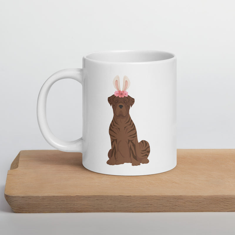 Brindle Cane Corso Happy Easter Bunny White Ceramic glossy mug gift for Cane Corso Owner Lover