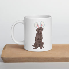 Chocolate Labrador Happy Easter Bunny White Ceramic glossy mug gift for Chocolate Lab Dog Owner Lover