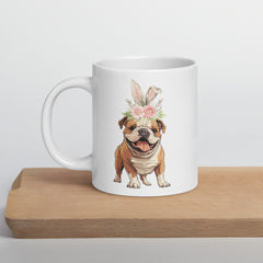 English Bulldog Happy Easter Bunny White Ceramic glossy mug gift for English Bulldog Dog Owner Lover