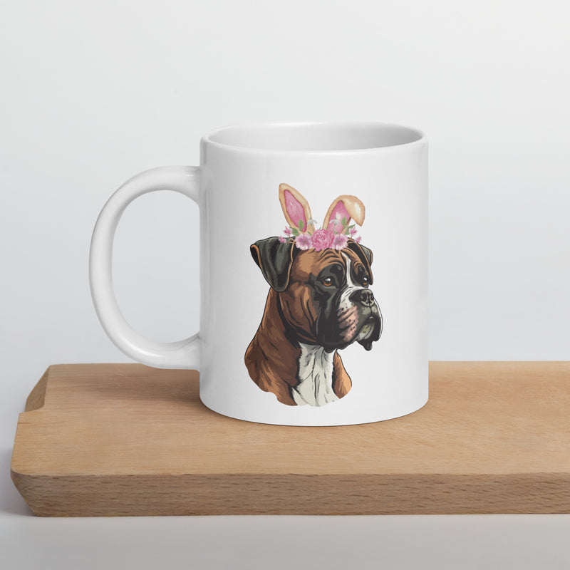 Boxer Happy Easter Bunny White Ceramic glossy muggift for Boxer Dog Owner Lover