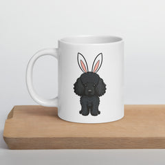 Black Toy Poodle Happy Easter Bunny White Ceramic Glossy Mug gift for Toy Poodle Owner Lover