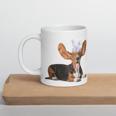 Funny Basset Hound Happy Easter Bunny White Ceramic glossy mug gift for Basset Hound Owner Lover