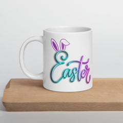 Neon Balloon Easter Bunny White Ceramic glossy mug gift for Easter