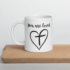 Jesus You are Loved Cross in Heart Ceramic White glossy mug gift for Christian Easter