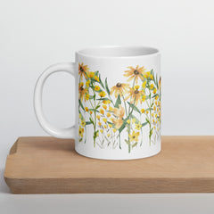 Pressed Wildflowers Yellow Meadow Flowers Ceramic White glossy mug gift for someone who loves flowers Mother's Day