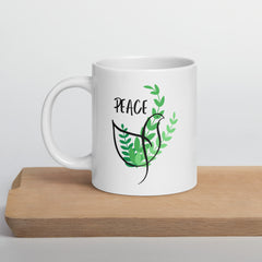 Peace Dove Olive Branch White ceramic glossy mug for Christian Noahs Ark Bible story