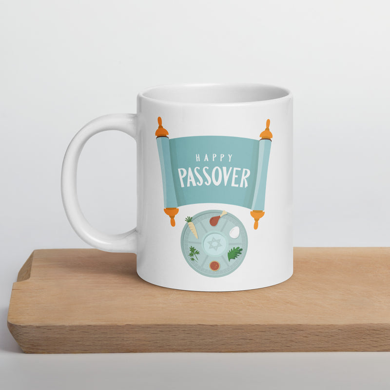 Happy Passover Seder Ceramic White glossy mug gift for Jewish Passover