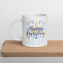 Happy Passover Ceramic White glossy mug in blue gift for Jewish Passover