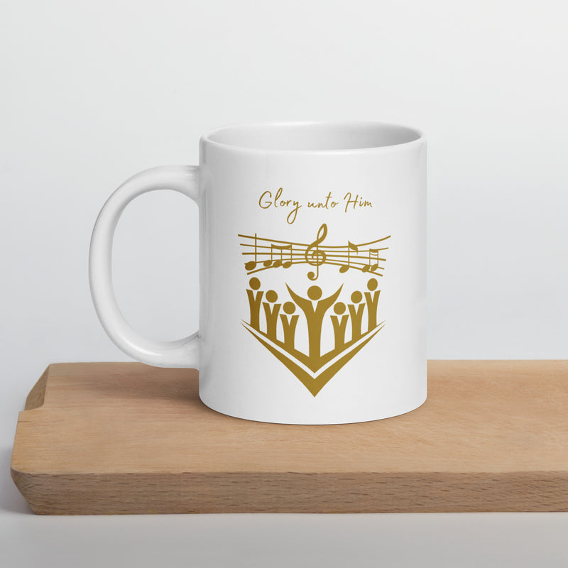 Glory unto Him Church Choir ceramic white glossy mug gift for church singer or music director