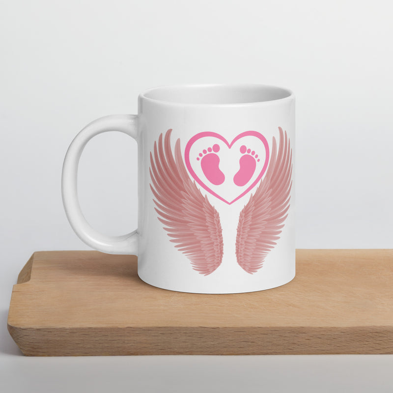 Pink Angel Wings Ceramic White glossy mug Baby Girl Loss Loss of Child Miscarriage