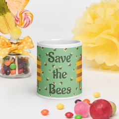 Save the Bees White glossy mug for the Bee Lover or Bee Keeper