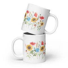 Wildflowers and Sunflowers Ceramic White glossy mug