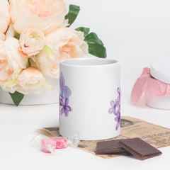 Purple Lilac Flowers Purple Butterfly White Ceramic Glossy Mug