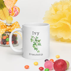 Victorian Flower Language Ivy Friendship White Ceramic glossy mug gift for friend BFF