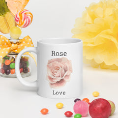 Victorian Flower Language Rose Love Ceramic White glossy mug gift for someone you love