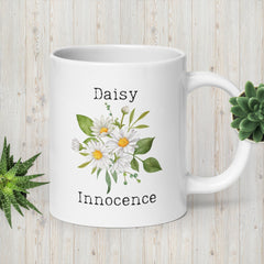 Victorian Flower Language Daisy Innocence White Ceramic glossy mug