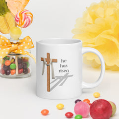 Easter Jesus He Has Risen Cross Ceramic White glossy mug