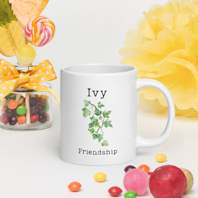 Victorian Flower Language Ivy Friendship White Ceramic glossy mug gift for friend BFF