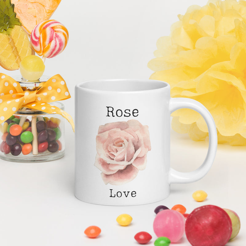 Victorian Flower Language Rose Love Ceramic White glossy mug gift for someone you love