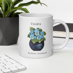 Victorian Flower Language Violets Modesty Innocence White Ceramic Mug for someone who is modest innocent