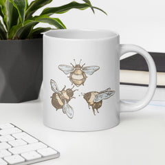 Vintage Style 3 Bee White glossy mug gift for someone who loves bees beekeeper