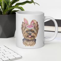 Yorkie Easter Bunny Ceramic White glossy mug gift for Yorkshire Terrier