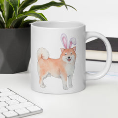 Shiba Inu Happy Easter Bunny White Ceramic glossy mug gift for Easter Shiba Inu Dog Lover