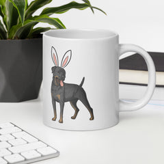 Rottweiler Happy Easter Bunny White Ceramic glossy mug gift for Easter Rottie Dog Lover