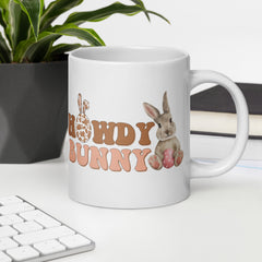 Howdy Bunny Cowboy Easter Bunny White Ceramic glossy mug gift for Easter