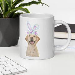 Yellow Labrador Happy Easter Bunny Ceramic White Glossy Mug gift for Yellow Lab dog lover