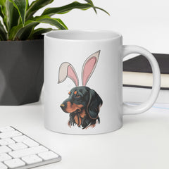 Dachshund Happy Easter Bunny White Ceramic glossy mug gift for Dachshund weiner dog lover