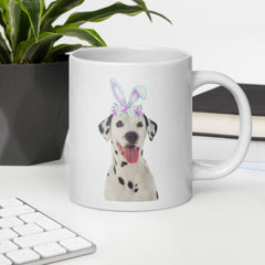 Dalmation Happy Easter Bunny White Ceramic glossy mug gift for Dalmation dog lover owner