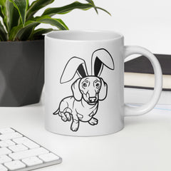 Dachshund Outline Happy Easter Bunny White Ceramic glossy mug gift for Dachshund Weiner dog lover owner