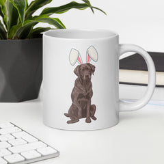 Chocolate Labrador Happy Easter Bunny White Ceramic glossy mug gift for Chocolate Lab Dog Owner Lover