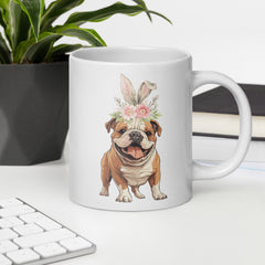 English Bulldog Happy Easter Bunny White Ceramic glossy mug gift for English Bulldog Dog Owner Lover