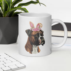 Boxer Happy Easter Bunny White Ceramic glossy muggift for Boxer Dog Owner Lover