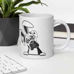 Boxer Outline Happy Easter Bunny White Ceramic glossy mug gift for Boxer Dog Owner Lover