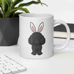 Black Toy Poodle Happy Easter Bunny White Ceramic Glossy Mug gift for Toy Poodle Owner Lover